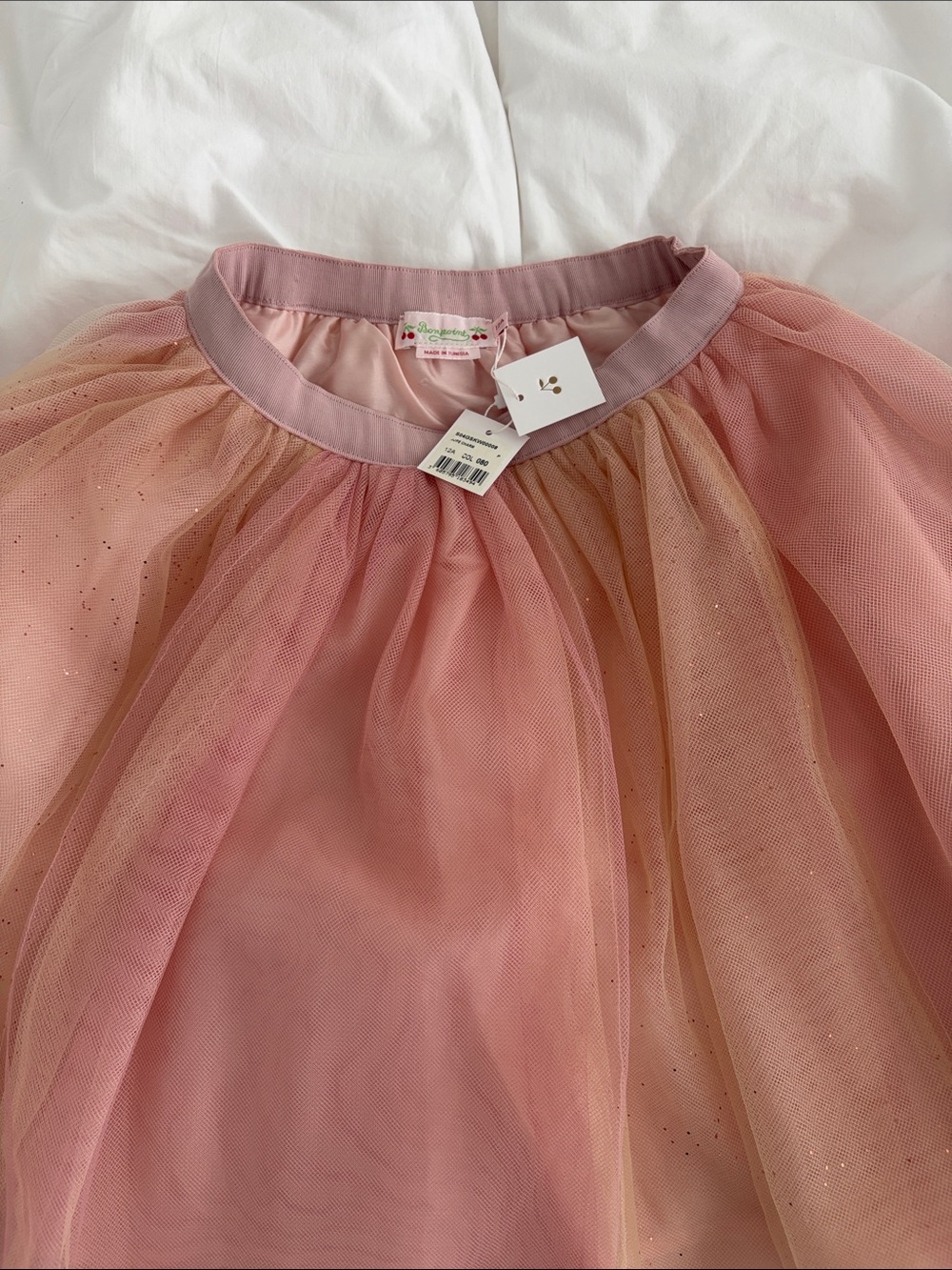 Bonpoint Pink and Gold Glitter Tulle Skirt